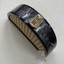 Half Circle Mother Of Pearl Clutch Bag With Bamboo Mesh - 黑色 - 查看 3