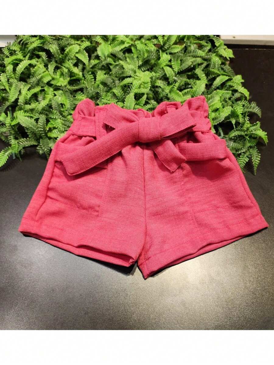 Clochard Shorts Children's Linen Shorts For Girls (Sh035) - 玫紅色 - 查看 1