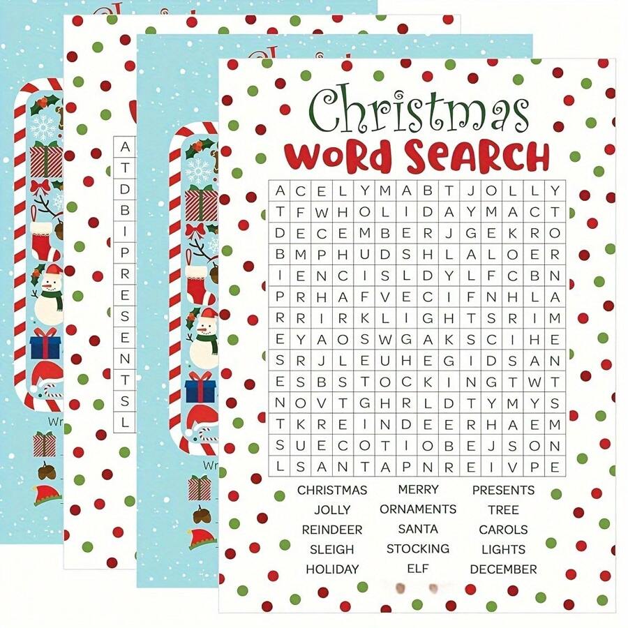 30pcs Adult Christmas Party Game Set - Double-Sided Word Search And Picture Finding Activity,Christmas - Multicolor - View 1