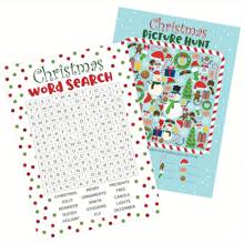 30pcs Adult Christmas Party Game Set - Double-Sided Word Search And Picture Finding Activity,Christmas - Multicolor - View 4