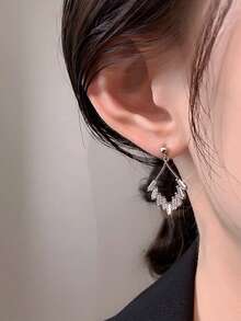 GAGAFEEL Một cặp khuyên tai rỗng bằng bạc Sterling S925 cổ điển đơn giản thanh lịch lấp lánh Zirconia cho phụ nữ thời trang sang trọng quà tặng trang sức cuộc sống hàng ngày - Bạc - Xem 3