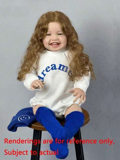 栩栩如生的 60 厘米柔软乙烯基微笑女孩重生婴儿娃娃 24 英寸活着的新生公主幼儿婴儿可爱睡前玩具儿童生日礼物（部分零件随机，包括奶嘴、奶瓶、尿布、帽子、发饰和衣服套装）