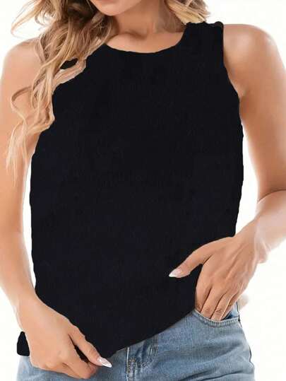 Plus Size Feminino Primavera E Verão Cor Sólida Solto Casual Sem Mangas Colete Esportivo Para Praia