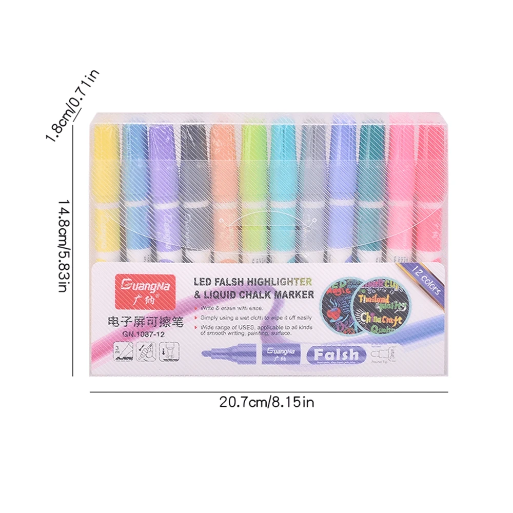 12 Colors Of Dry Erase Markers For Chalkboards, DustFree Erasable