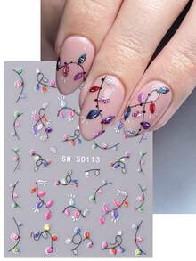 3 件装圣诞节假期指甲贴纸 5D 浮雕彩色灯珠简约礼物蝴蝶结球贴花闪光新年节日设计 5D 浮雕指甲艺术装饰 - 彩色 - 查看 2