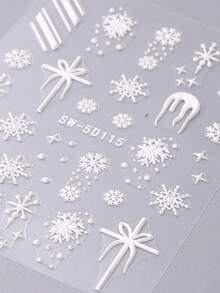 3 件装圣诞节假期指甲贴纸 5D 浮雕彩色灯珠简约礼物蝴蝶结球贴花闪光新年节日设计 5D 浮雕指甲艺术装饰 - 彩色 - 查看 10