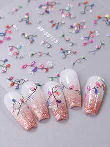 3 件装圣诞节假期指甲贴纸 5D 浮雕彩色灯珠简约礼物蝴蝶结球贴花闪光新年节日设计 5D 浮雕指甲艺术装饰 - 彩色 - 查看 8