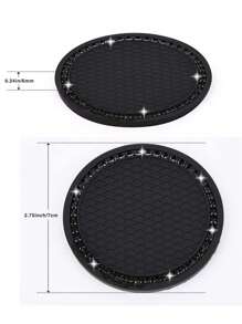 2pcs Set Black Diamond Studded Car Cup Holder Anti-Slip Coaster - Black Diamond Coaster - View 6