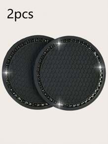 2pcs Set Black Diamond Studded Car Cup Holder Anti-Slip Coaster - Black Diamond Coaster - View 4