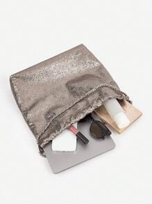 女士新款设计师复古银链皱褶单肩包，大容量简约时尚腋下手提包，百搭休闲手提包 - 銅色 - 查看 5