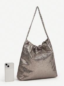 女士新款设计师复古银链皱褶单肩包，大容量简约时尚腋下手提包，百搭休闲手提包 - 銅色 - 查看 6