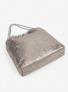 女士新款设计师复古银链皱褶单肩包，大容量简约时尚腋下手提包，百搭休闲手提包 - 銅色 - 查看 4