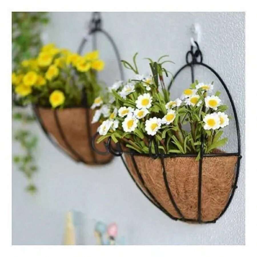 Kit 2 Corner Wall Pots Coconut Fiber Support For Natural And Artificial Hanging Plants - 鏽棕色 - 查看 1