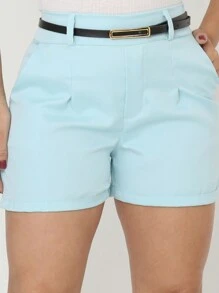 SHEIN Shorts In Tailored Fabric With Belt And Side Zipper Pocket Fashion 2024 Summer Blogger Look Fashion Isabela - 淺藍色 - 查看 3