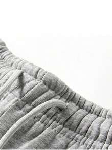 男士纯色保暖内衬抽绳裤，适合秋冬穿着 - 淺灰色 - 查看 4