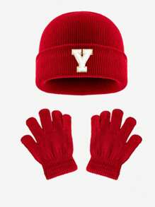 1pc Blue Children's Knitted Hat With Letters, Soft And Warm Fashion, Suitable For 1-3 Years Old Boys And Girls Autumn And Winter Daily Use.