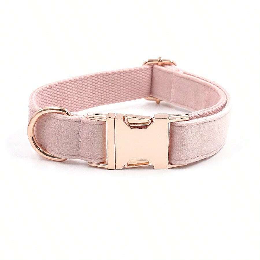 Rose Gold Button Design, 2024 New Velvet Pet Collar, Zinc Alloy