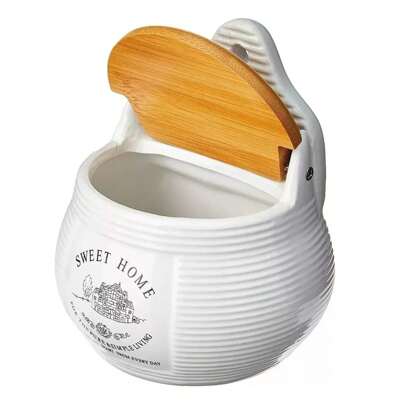Saleiro Cerâmica com Tampa Bambu Sweet Home 10x7,5x13cm Lyor