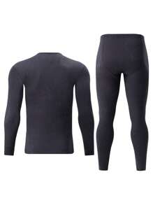 2pcs Men's Fashion Thermal Underwear Set, Autumn Winter Base Layer Knitted Sweater & Pants