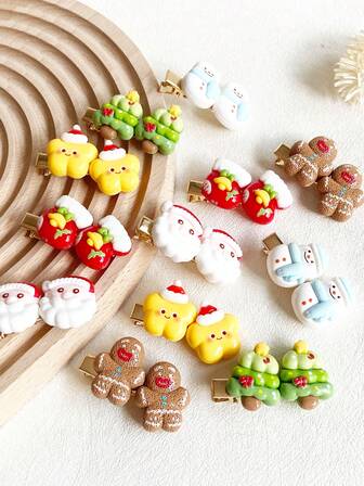 2pcs Women Christmas Santa Claus, Christmas Tree, Star, Santa Hat, Gingerbread Man, Bell, Stocking Hairpins Christmas Decorative Accessories, Boho Casual Cute Elegant ABS (ABS Resin), Hair Accessories