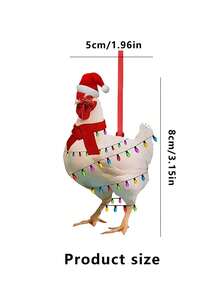 5 件 - 圣诞鸡饰品，圣诞鹿角装饰，戴着圣诞帽的鸡，身上有灯，红围巾，节日公鸡吊坠，快乐亚克力鸡装饰，无需电力和羽毛，适用于圣诞树、圣诞节 - 彩色 - 查看 11
