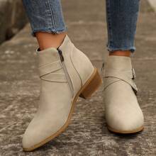 Bottes courtes classiques rétro à bout pointu pour femmes, pour l'automne et l'hiver, avec boucle, talon épais, bottes polyvalentes