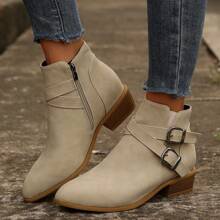 Bottes courtes classiques rétro à bout pointu pour femmes, pour l'automne et l'hiver, avec boucle, talon épais, bottes polyvalentes
