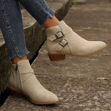 Bottes courtes classiques rétro à bout pointu pour femmes, pour l'automne et l'hiver, avec boucle, talon épais, bottes polyvalentes