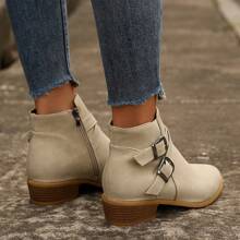 Bottes courtes classiques rétro à bout pointu pour femmes, pour l'automne et l'hiver, avec boucle, talon épais, bottes polyvalentes