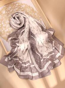 型号 1 件优质丝缎材料，优雅对比格子条纹印花图案，时尚优雅的女士头巾，柔软丝滑的头巾披肩头带 Abaya 配饰面纱服装 - 彩色 - 查看 22