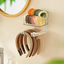 1 件壁挂式发带架，自粘式弹簧支架收纳架，带透明收纳盒，适用于蝴蝶结、领带、夹子、别针、爪子，透明 - 彩色 - 查看 4