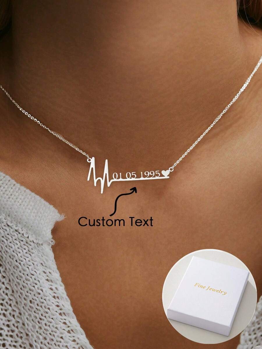 Personalized Heartbeat Love Digital Electrocardiogram Pendant Necklace With Special Commemorative Significance, Elegant And Exquisite, Women's Beautiful And Versatile Fashion Jewelry Accessories Are Very Suitable For Mother's Day,