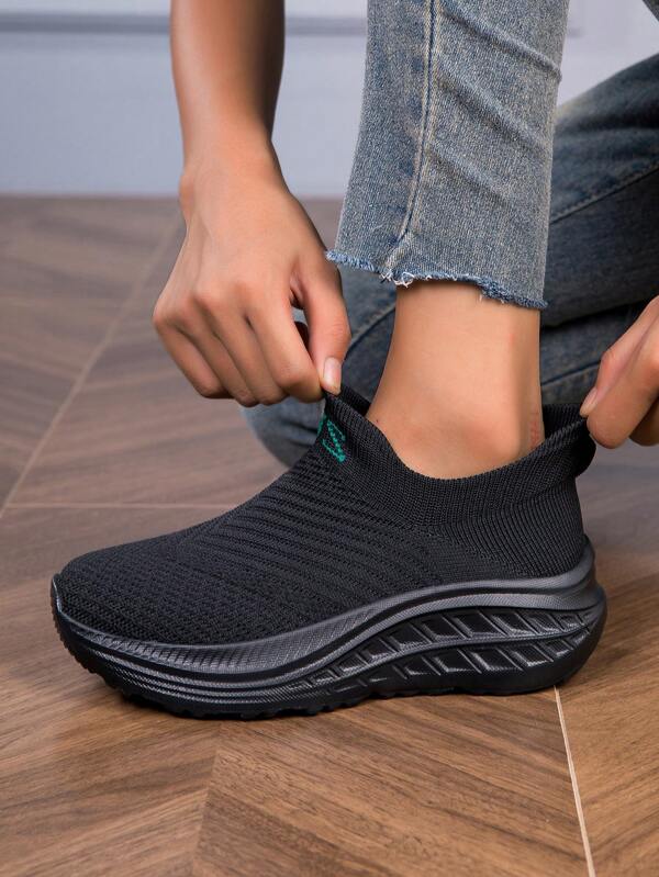 Lightweight Sports Shoes, Comfortable Casual Lace-Up Knitted Mesh Sneakers With Elastic For Women, Fashionable Tie-Up Running Shoes, Non-Slip Athletic Trainers