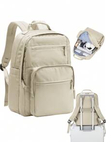 Lightweight Nylon Water Resistant Solid Color School Bag, Aesthetic Women Commuter Backpack All-Match Zipper Rucksack With Top Handles, School Backpack Bookbags Laptop Bag for Teens Students, Computer Backpack Travel Work Bags Daypack, Suitable for School College Travel Business for Women Girls Students Gift for Girlfriend