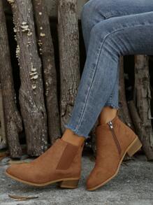 Botas vintage de puntera puntiaguda de unicolor para mujer, zapatos cómodos con cremallera lateral, talla grande 43, botines y botas cortas para mujer - Marrón - Ver 5