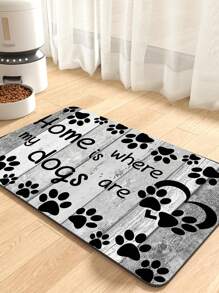 1 Piece Of Gray Wooden Board Pattern Letter Pet Feeding Mat, Non Slip Rubber Bottom, Absorbent Quick Drying Household Cat And Dog Meal Mat - Multicolor - View 1
