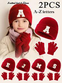 1pc Blue Children's Knitted Hat With Letters, Soft And Warm Fashion, Suitable For 1-3 Years Old Boys And Girls Autumn And Winter Daily Use.
