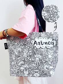 1 件时尚编织双手柄手提袋，防水 PE 材料，多功能单肩携带，可重复使用的厚购物袋，理想的礼物和大容量存储工具，适合户外购物、海滩、露营、旅行 - 黑與白 - 查看 1