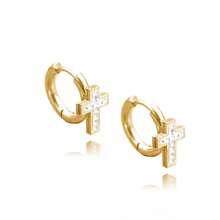 Does Not Darken Cross  Hoop Earring Studded In Stainless Steel Gold Silver Antiallergic - 1 銀對 - 查看 7