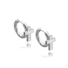 Does Not Darken Cross  Hoop Earring Studded In Stainless Steel Gold Silver Antiallergic - 1 銀對 - 查看 5