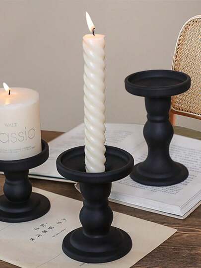 1pc Multi-Functional Vintage Matt Black Glass Candle Holder, Dining Table Decor Item, Aroma Candle Stick, Roman Column Candlestick,Room Decor,