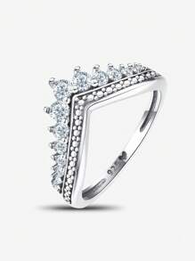 1pc V-Shape Crown Ring Ladies Jewelry For Women S925 Sterling Silver Elegant Promise Ring For Couple Wedding Fine Jewelry Gift For Girls