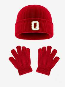1pc Blue Children's Knitted Hat With Letters, Soft And Warm Fashion, Suitable For 1-3 Years Old Boys And Girls Autumn And Winter Daily Use.