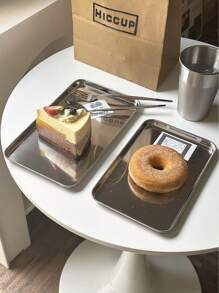 1/2件装ins风甜点盘，304不锈钢金属托盘，长方形蛋糕甜点盘，适合下午茶、咖啡馆、咖啡角和花园聚会 - 銀色 - 查看 12