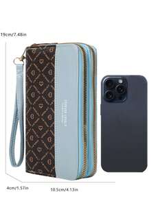 优雅的触摸屏斜挎手机包 - 别致的多功能单肩钱包，配有安全拉链，时尚的 PU 材质 - 藍色 - 查看 6