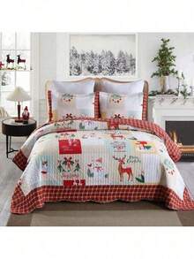 MarCielo Christmas Quilt Set Bedspread Set - 女王 - 查看 3