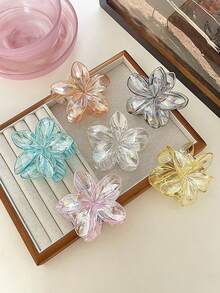 6 件装纯色波西米亚风格 ABS 发夹，激光彩色雏菊花卉夏季 - 彩色 - 查看 1