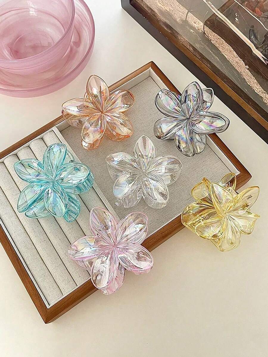 6 件装纯色波西米亚风格 ABS 发夹，激光彩色雏菊花卉夏季 - 彩色 - 查看 1