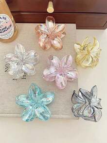 6 件装纯色波西米亚风格 ABS 发夹，激光彩色雏菊花卉夏季 - 彩色 - 查看 3