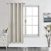 2pcs/Set Panel Curtains - Beige Solid Curtains With Laser Cut Star Holes To Darken Room, Suitable For Bedroom, Decor Home Curtain For Girls Room, Living Room